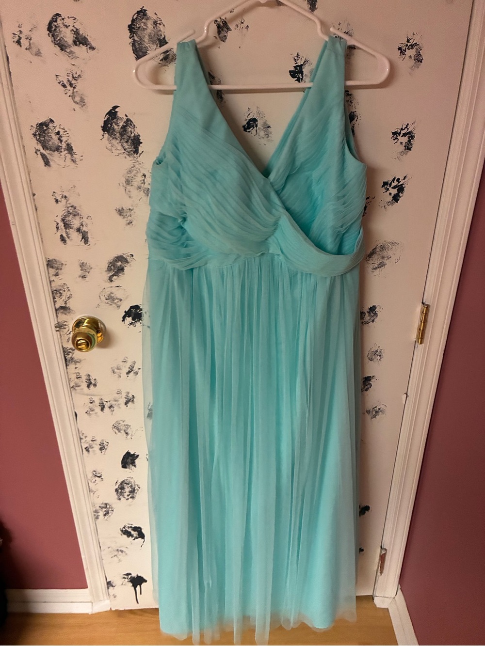 Sleeveless Aqua Chiffon Maxi Dress with V-Neck - Picture 2 of 6